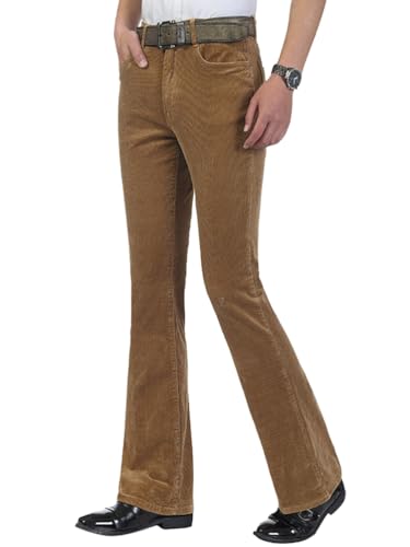 Oanviso Schlaghose Cordhose Herren Ausgestellte Hose Business Anzughose Retro 70er Jahre Tanzhosen Disco Hose Slim Fit Elegante Einfarbig Freizeithose Geschnittene Schlaghosen Männer A Khaki XL von Oanviso