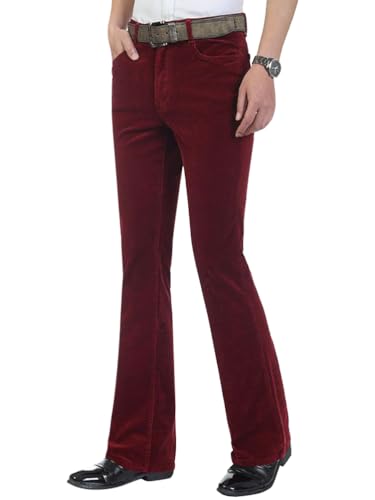 Oanviso Schlaghose Cordhose Herren Ausgestellte Hose Business Anzughose Retro 70er Jahre Tanzhosen Disco Hose Slim Fit Elegante Einfarbig Freizeithose Geschnittene Schlaghosen Männer A Rot XL von Oanviso