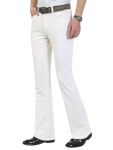 Oanviso Schlaghose Cordhose Herren Ausgestellte Hose Business Anzughose Retro 70er Jahre Tanzhosen Disco Hose Slim Fit Elegante Einfarbig Freizeithose Geschnittene Schlaghosen Männer A Weiß L von Oanviso