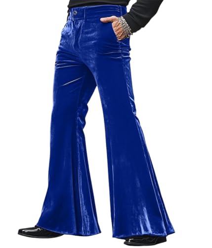 Oanviso Schlaghose Samt Herren Weiche Lange Hose Modern Herbst Winter Schlag Hosen Comfort Fit Velour Ausgestellte Anzughose Business Disco Elegante Samthose Glockenhose Blau L von Oanviso