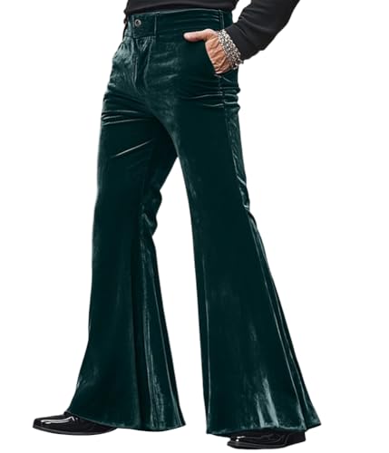 Oanviso Schlaghose Samt Herren Weiche Lange Hose Modern Herbst Winter Schlag Hosen Comfort Fit Velour Ausgestellte Anzughose Business Disco Elegante Samthose Glockenhose Grün S von Oanviso