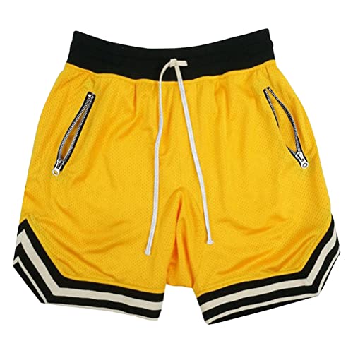 Oanviso Shorts Basketball Herren Kurze Hose Elastische Sports Shorts Sommer Shorts Loose Classic Basketball Trainingsshorts mit Taschen Casual Laufshorts Jogging Netzgewebe Atmungsaktiv A Gelb L von Oanviso