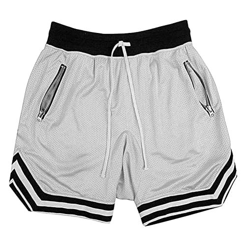 Oanviso Shorts Basketball Herren Kurze Hose Elastische Sports Shorts Sommer Shorts Loose Classic Basketball Trainingsshorts mit Taschen Casual Laufshorts Jogging Netzgewebe Atmungsaktiv A Grau L von Oanviso