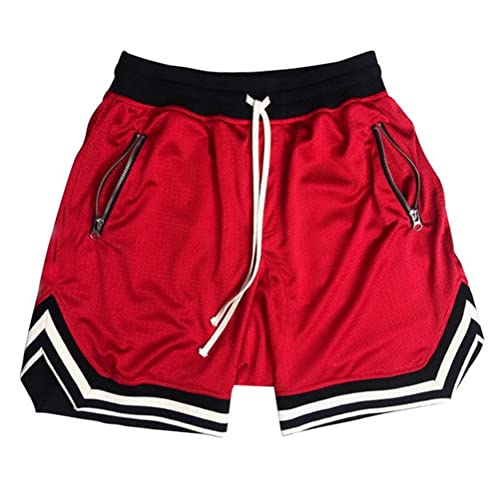 Oanviso Shorts Basketball Herren Kurze Hose Elastische Sports Shorts Sommer Shorts Loose Classic Basketball Trainingsshorts mit Taschen Casual Laufshorts Jogging Netzgewebe Atmungsaktiv A Rot L von Oanviso