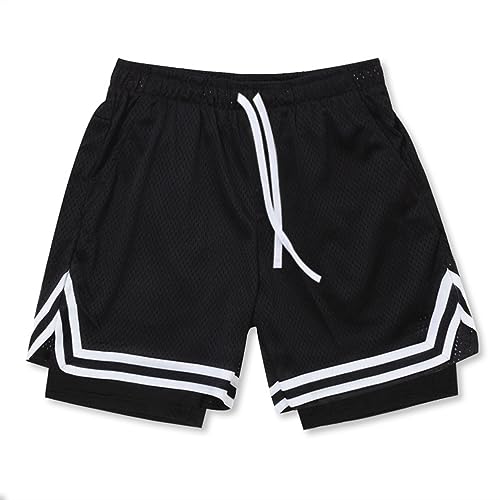 Oanviso Shorts Basketball Herren Kurze Hose Elastische Sports Shorts Sommer Shorts Loose Classic Basketball Trainingsshorts mit Taschen Casual Laufshorts Jogging Netzgewebe Atmungsaktiv E Schwarz L von Oanviso