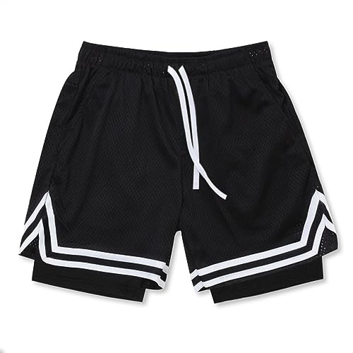 Oanviso Shorts Basketball Herren Kurze Hose Elastische Sports Shorts Sommer Shorts Loose Classic Basketball Trainingsshorts mit Taschen Casual Laufshorts Jogging Netzgewebe Atmungsaktiv E Schwarz S von Oanviso