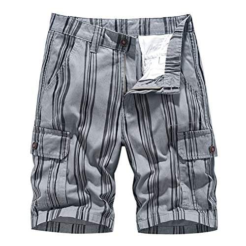 Oanviso Shorts Cargo für Herren Sommer Cargoshort Bermuda Freizeitshorts Karierte Slim Fit Kurze Hose Streifen Shorts Mehrere Taschen Straight 1/2 Cargo Shorts Casual Chino Shorts C Grau XL von Oanviso