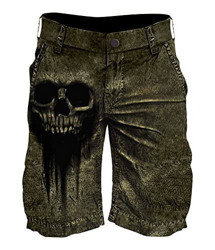 Oanviso Shorts für Herren Kurz Hosen mit Taschen Schädel Freizeitshorts Bermuda Shorts Retro 3D Druck Shorts Diablo Shorts Komfortabel Sport Shorts Ohne Gürtel A 01 L von Oanviso