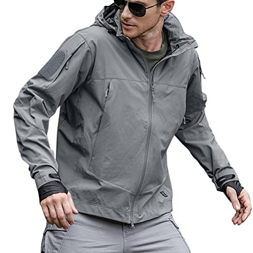 Oanviso Softshelljacke für Herren Leichte Jacke Taktische Jacke mit Kapuze Outdoor Jacket Wasserdicht Mantel Atmungsaktiv Arbeitsjack Softshell Jacken Funktionsjacke Trekkingjacke A Grau XXL von Oanviso