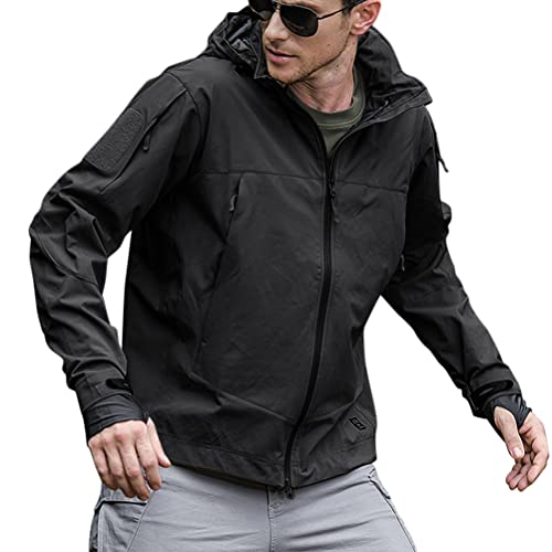 Oanviso Softshelljacke für Herren Leichte Jacke Taktische Jacke mit Kapuze Outdoor Jacket Wasserdicht Mantel Atmungsaktiv Arbeitsjack Softshell Jacken Funktionsjacke Trekkingjacke A Schwarz XL von Oanviso