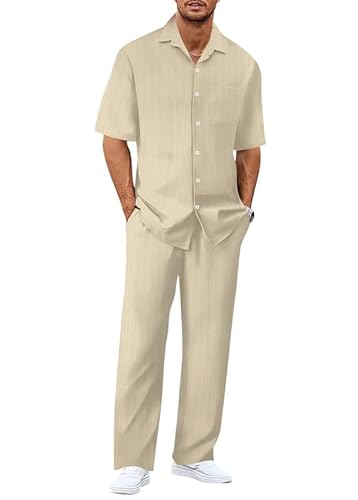 Oanviso Sommer Outfit Herren Zweiteiler Leichter Dünner Freizeitanzug Sommeranzug Regular Fit Freizeit Kurzarm Hemd und Lange Hose Set Strand Kleidung Stoff Jogginganzug Aprikose XL Oanviso Sommer Outfit Herren Zweiteiler Leichter Dünner Freizeitanzug Sommeranzug Regular Fit Freizeit Kurzarm Hemd und Lange Hose Set Strand Kleidung Stoff Jogginganzug Aprikose XL von Oanviso