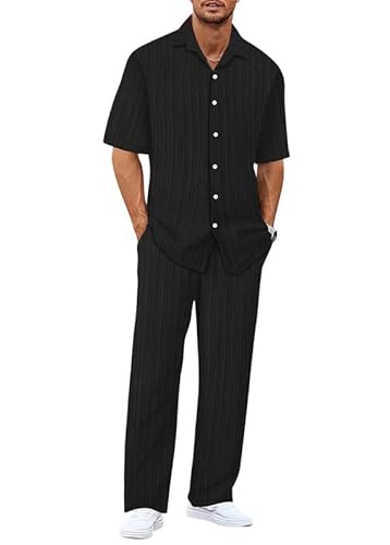 Oanviso Sommer Outfit Herren Zweiteiler Leichter Dünner Freizeitanzug Sommeranzug Regular Fit Freizeit Kurzarm Hemd und Lange Hose Set Strand Kleidung Stoff Jogginganzug Schwarz 3XL Oanviso Sommer Outfit Herren Zweiteiler Leichter Dünner Freizeitanzug Sommeranzug Regular Fit Freizeit Kurzarm Hemd und Lange Hose Set Strand Kleidung Stoff Jogginganzug Schwarz 3XL von Oanviso