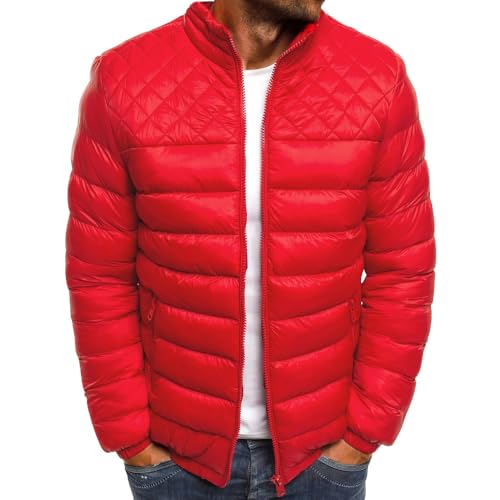 Oanviso Steppjacke Herren Winterjacke Leichte Jacken Stehkragen Langarm Baumwoll Warme Gepaddete Übergangsjacke Outdoorjacke Regular Fit Pufferjacke B Rot 3XL von Oanviso