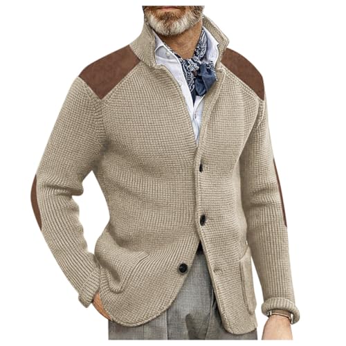 Oanviso Strickjacke Herren Cardigan mit Langen Ärmeln Stehkragen Casual Strick Mantel mit Knopf und Taschen Gestrickte Pullover Herbst und Winter Sweater Jacke B Beige M von Oanviso