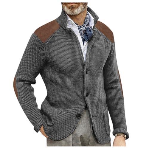 Oanviso Strickjacke Herren Cardigan mit Langen Ärmeln Stehkragen Casual Strick Mantel mit Knopf und Taschen Gestrickte Pullover Herbst und Winter Sweater Jacke B Grau XS von Oanviso