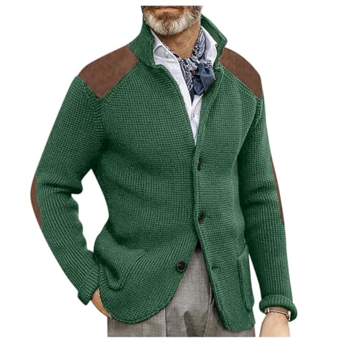 Oanviso Strickjacke Herren Cardigan mit Langen Ärmeln Stehkragen Casual Strick Mantel mit Knopf und Taschen Gestrickte Pullover Herbst und Winter Sweater Jacke B Grün 3XL von Oanviso