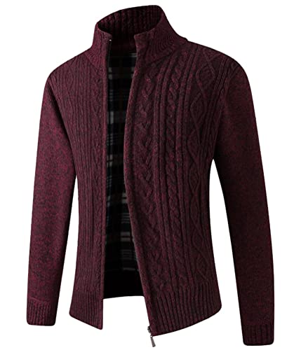 Oanviso Strickjacke Herren Langarm Strickjacke mit Reißverschluss Stehkragen und Strickjacke mit Kapuze Gestrickt Cardigan Herren mit Tasche für Winter Einfarbige Gespleißte Farben A Rotwein XL von Oanviso