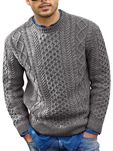 Oanviso Strickpullover für Herren Soft-Touch-Pullover mit Langarm Rundhalsausschnitt Pullunder Basic Strickpullover Zopfmuster Pullover Casual Knitwear Streetwear Winter Warm Oberteile A Grau XXL von Oanviso