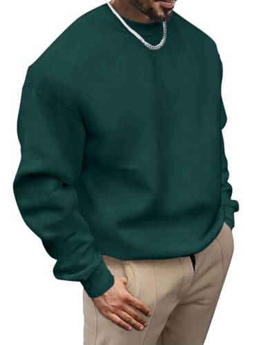 Oanviso Sweatshirt Herren Ohne Kapuze Winter Rundhals Pullover Basic Langarmshirts Freizeit Sport Shirt mit Rundhalsausschnitt A-dunkelgrün M von Oanviso