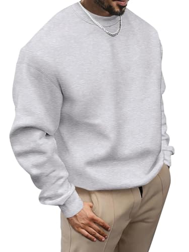 Oanviso Sweatshirt Herren Ohne Kapuze Winter Rundhals Pullover Basic Langarmshirts Freizeit Sport Shirt mit Rundhalsausschnitt A-hellgrau M von Oanviso