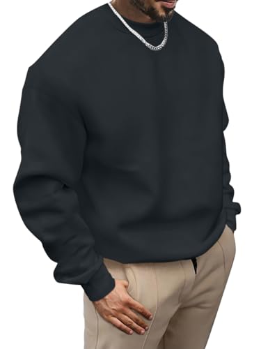 Oanviso Sweatshirt Herren Ohne Kapuze Winter Rundhals Pullover Basic Langarmshirts Freizeit Sport Shirt mit Rundhalsausschnitt A-schwarz M von Oanviso