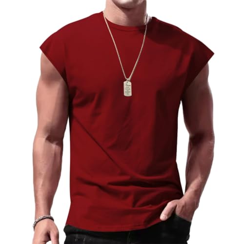 Oanviso Tank Top Herren Ärmellos Muskelshirt Fitness Sport Trägershirts Basic Unterhemd Gym T Shirts Sommer Weste Casual Leicht Tank Top Outdoor Oberteil A Weinrot XL von Oanviso