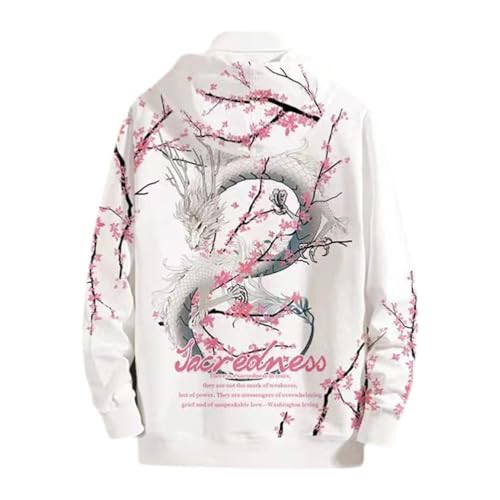 Oanviso Techwear Japanischer Harajuku Damen Kapuzenpullover Mode Hoodie Pullover Bedruckter Hip Hop Teenager Streetwear Hoodie Sweatshirt mit Kapuze Große Größe B Weiß XL von Oanviso