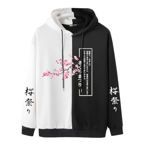 Oanviso Techwear Japanischer Harajuku Damen Kapuzenpullover Mode Hoodie Pullover Bedruckter Hip Hop Teenager Streetwear Hoodie Sweatshirt mit Kapuze Große Größe C Schwarz XL von Oanviso