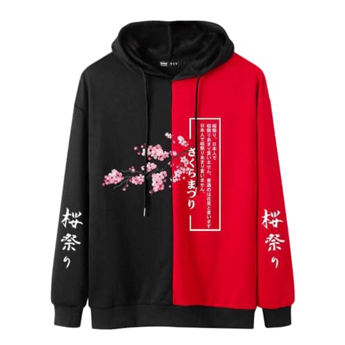 Oanviso Techwear Japanischer Harajuku Herren Drucken Kapuzenpullover Hip Hop Hoodie Plus Pullover für Frühling Teenager Hoodie Sweatshirt Lose Pullover Oversized C Rot L von Oanviso
