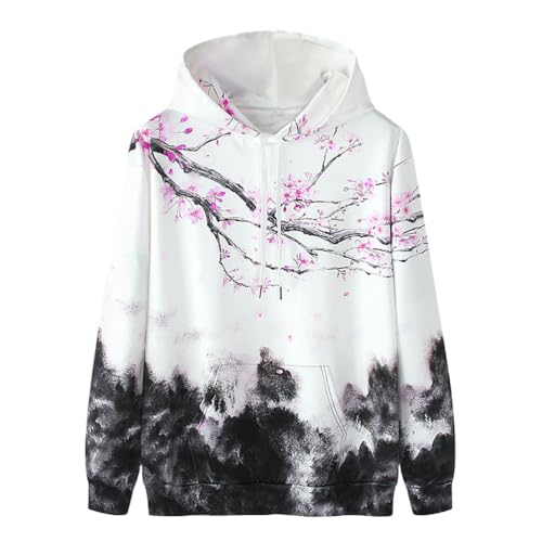 Oanviso Techwear Japanischer Harajuku Herren Drucken Kapuzenpullover Hip Hop Hoodie Plus Pullover für Frühling Teenager Hoodie Sweatshirt Lose Pullover Oversized D Rosa L von Oanviso