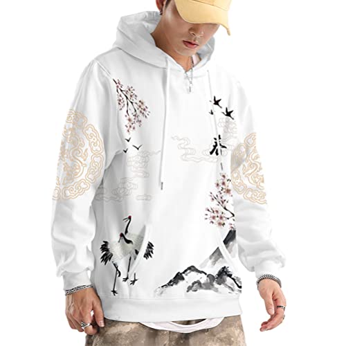 Oanviso Techwear Japanischer Harajuku Herren Plüsch Drucken Kapuzenpullover Hip Hop Hoodie Fleecepullover Teenager Hoodie Sweatshirt Lose Pullover Oversized D1 Weiß L von Oanviso