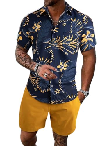 Oanviso Trainingsanzug für Herren Sommer Sportanzug 2 Teiliges Outfit Bedruckte T-Shirts + Shorts Set Freizeitanzug Männer Freizeithemden mit Knöpfen und Sporthose A 1 3XL von Oanviso