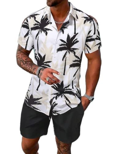 Oanviso Trainingsanzug für Herren Sommer Sportanzug 2 Teiliges Outfit Bedruckte T-Shirts + Shorts Set Freizeitanzug Männer Freizeithemden mit Knöpfen und Sporthose A 2 M von Oanviso