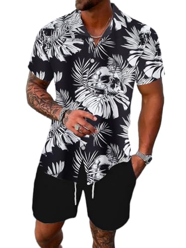 Oanviso Trainingsanzug für Herren Sommer Sportanzug 2 Teiliges Outfit Bedruckte T-Shirts + Shorts Set Freizeitanzug Männer Freizeithemden mit Knöpfen und Sporthose A 3 XL von Oanviso