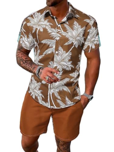 Oanviso Trainingsanzug für Herren Sommer Sportanzug 2 Teiliges Outfit Bedruckte T-Shirts + Shorts Set Freizeitanzug Männer Freizeithemden mit Knöpfen und Sporthose A 7 M von Oanviso