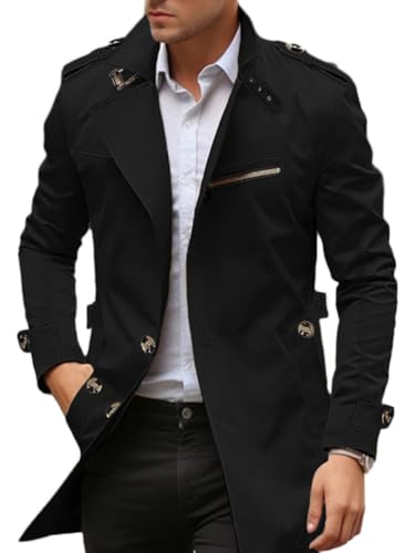 Oanviso Trenchcoat Herren Lang Wintermantel Business Einfarbiger Steppjacke Windbreaker Mode Umlegekragen Langarm Übergangsjacke Vintage Freizeitjacke Reverskragen A Schwarz XXL von Oanviso