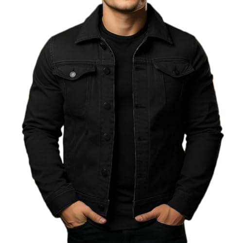 Oanviso Übergangsjacke Herren Jeansjacke Denim Outdoorjacke Fliegerjacke Frühlingsjacke Herbstjacke Vintage Jacke Jeans Bikerjacke Arbeitsjacke Kurze Mantel A Schwarz XXL von Oanviso