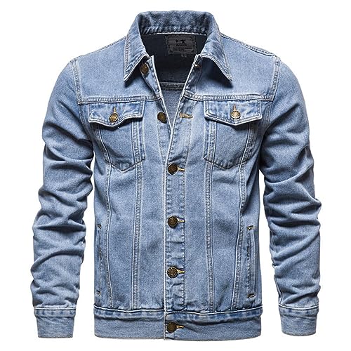 Oanviso Übergangsjacke Herren Jeansjacke Denim Outdoorjacke Frühlingsjacke Herbstjacke Vintage Herrenjacke Jeans Bikerjacke Fliegerjacke Arbeitsjacke Kurze Mantel A Hellblau S von Oanviso