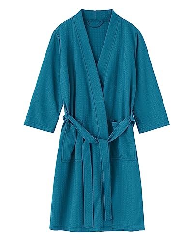 Oanviso Unisex Pyjama mit Tasche Bademantel aus Waffeln Langarm Nightgown Casual Nachthemd Weich Nachtwäsche Kimono Bathrobe Loungewear Morgenmantel Leichter Saunamantel für Paare A Grün XL von Oanviso