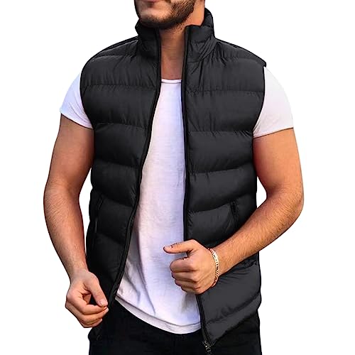 Oanviso Weste Herren Warm Jacke Ärmellos Outdoor Westen Slim Fit Sportweste Herren-Weste mit Stehkragen Zipper Steppweste Herbst Winter Vest Männer Übergangsjacke Freizeit A Schwarz M von Oanviso