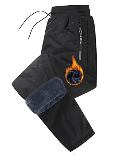 Oanviso Winter Hosen für Herren Plüschfutter Winddichte Wasserdicht Wanderhose Schneehose mit Reißverschlusstasche Warme Freizeithose Jogginghose Einfarbig Verdickte Alltag Outdoorhose A Schwarz XS von Oanviso