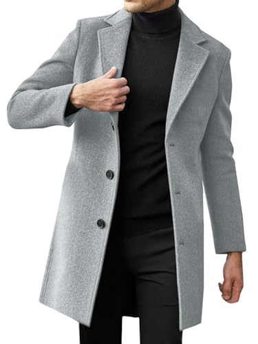 Oanviso Wintermantel Herren Lang Wollmantel Vintage Übergangsmantel Mode Trenchcoat Herbstmantel Slim Fit Winterjacke Baumwolle Bequeme Windbreaker Oversized A Hellgrau 3XL von Oanviso
