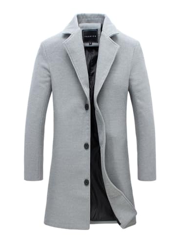 Oanviso Wintermantel Herren Lang Wollmantel Vintage Übergangsmantel Trenchcoat Mode Herbstmantel Slim Fit Winterjacke Baumwolle Bequeme Windbreaker Oversized A Hellgrau XL von Oanviso
