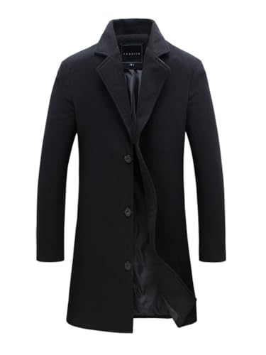 Oanviso Wintermantel Herren Lang Wollmantel Vintage Übergangsmantel Trenchcoat Mode Herbstmantel Slim Fit Winterjacke Baumwolle Bequeme Windbreaker Oversized A Schwarz XL von Oanviso