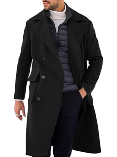 Oanviso Wintermantel Herren Lang Wollmantel Vintage Übergangsmantel Trenchcoat Mode Herbstmantel Slim Fit Winterjacke mit Taschen Bequeme Windbreaker Oversized A Schwarz 3XL von Oanviso