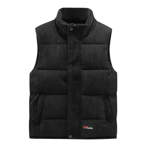 Oanviso Winterweste Herren Modische Cord Weste mit Stehkragen Casual Sportweste mit Taschen Ärmellose Bequem Steppweste Warme Outdoor Weste Einfarbige Corduroy Arbeitsweste A Schwarz XL von Oanviso