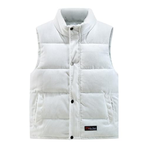 Oanviso Winterweste Herren Modische Cord Weste mit Stehkragen Casual Sportweste mit Taschen Ärmellose Bequem Steppweste Warme Outdoor Weste Einfarbige Corduroy Arbeitsweste A Weiß M von Oanviso
