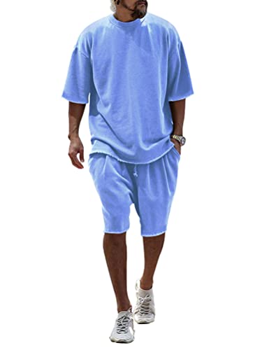 Oanviso Zweiteiliges Set Casual Herren Sommer Set T-Shirt + Shorts Leicht Jogging Set Kurzarm Einfarbig Sets Rundhals Freizeitanzüge Atmungsaktiv Sportanzug Loose 2-Teiliges Frottee A Blau XL Oanviso Zweiteiliges Set Casual Herren Sommer Set T-Shirt + Shorts Leicht Jogging Set Kurzarm Einfarbig Sets Rundhals Freizeitanzüge Atmungsaktiv Sportanzug Loose 2-Teiliges Frottee A Blau XL von Oanviso