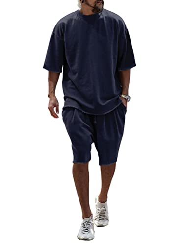 Oanviso Zweiteiliges Set Casual Herren Sommer Set T-Shirt + Shorts Leicht Jogging Set Kurzarm Einfarbig Sets Rundhals Freizeitanzüge Atmungsaktiv Sportanzug Loose Fit 2-Teiliges A Dunkelblau XXL Oanviso Zweiteiliges Set Casual Herren Sommer Set T-Shirt + Shorts Leicht Jogging Set Kurzarm Einfarbig Sets Rundhals Freizeitanzüge Atmungsaktiv Sportanzug Loose Fit 2-Teiliges A Dunkelblau XXL von Oanviso