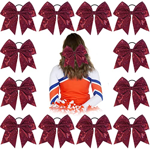 Oaoleer 12PCS 7" Large Glitter Cheer Hair Bows Ponytail Holder Elastic Band Handmade for Cheerleading Teen Girls College Sports (Sequin Maroon 12PCS) von Oaoleer